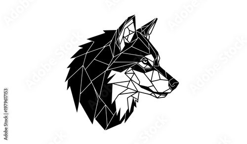 Geometric wolf head silhouette polygon style black vector icon modern animal design isolated on white