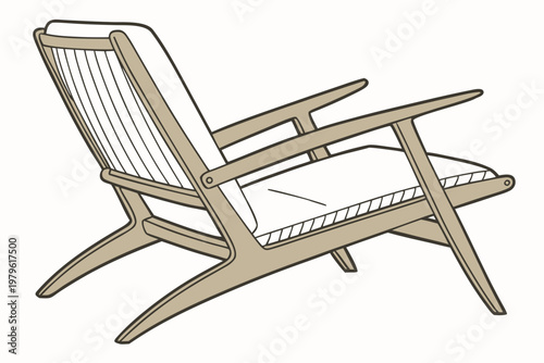 A modern illustration of a stylish, minimalist accent chair with a wooden frame and upholstered seat, perfect for contemporary interior design concepts.