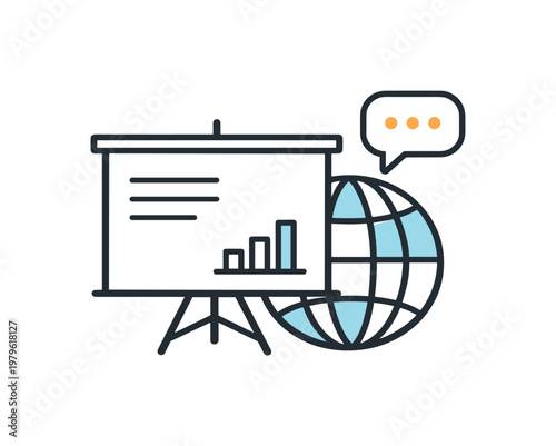 Global presentation focused on delivering business or educational content to an international audience across digital platforms, a presentation screen combined with a