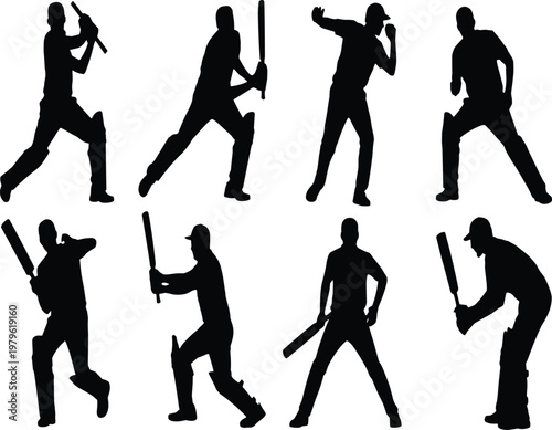 Black and white silhouettes of baseball players in action vector illustration EPS PNG file