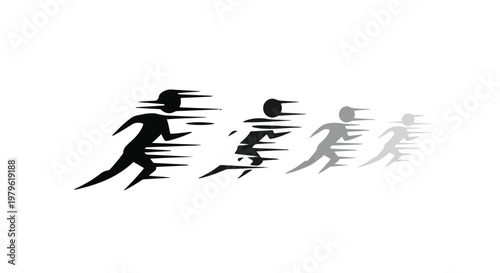 Runner silhouettes create a sense of rapid forward motion and athletic speed in this minimalist black graphic design.