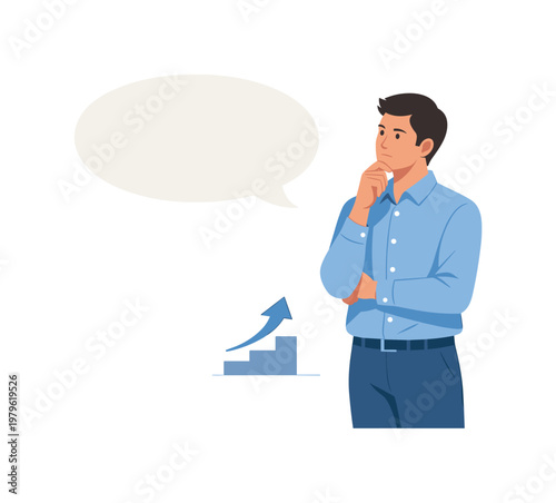 An individual receiving input and reflecting on personal or professional growth, illustrated by a person standing beside a minimal speech bubble and a small upward arrow,