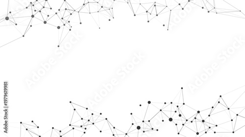 Abstract white background with modern geometric network connections, featuring interconnected black dots and lines, symbolizing data, technology, and global communication.