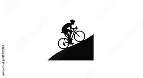 Cyclist silhouette pedals a road bike up a steep incline representing an uphill challenge or endurance sports concept.