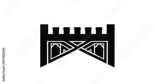 Castle gate silhouette features stone battlements and a central archway design for architectural branding.