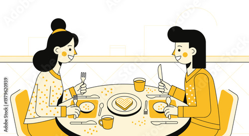 Couple Enjoying Romantic Dinner Date with Heart Shaped Sandwich