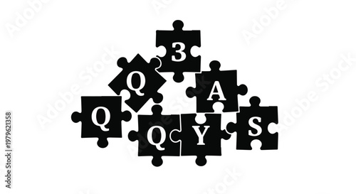 Puzzle pieces containing letters form a complex logical structure representing problem solving and strategic thinking.