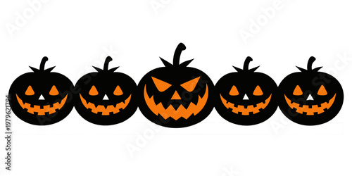 Halloween banner with a row of pumpkin silhouettes Happy Halloween holiday concept