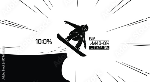 Snowboarder performs a daring jump in a high energy winter sports display.