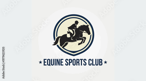 Dynamic logo for an equestrian sports club featuring a skilled rider on a horse mid-jump, perfect for branding and sporting event promotions