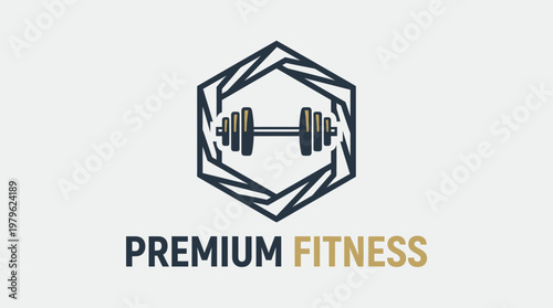Dynamic and Premium Fitness Logo with Hexagonal Design Featuring a Dumbbell, Representing Strength, Wellness, and High-Quality Training