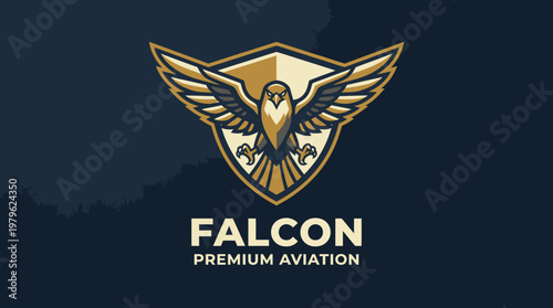 Dynamic Falcon Emblem Logo for Premium Aviation Services or High-End Security Companies, Reflecting Strength, Speed, and Luxury Brand Identity