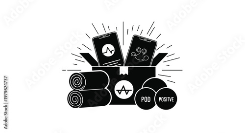 Subscription box contains mobile devices and fitness gear for a healthy lifestyle.