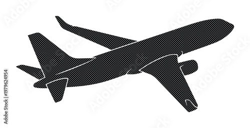 Sleek black airplane vector illustration, modern commercial aircraft silhouette, jet plane graphic for travel and aviation designs, isolated flying passenger airliner icon