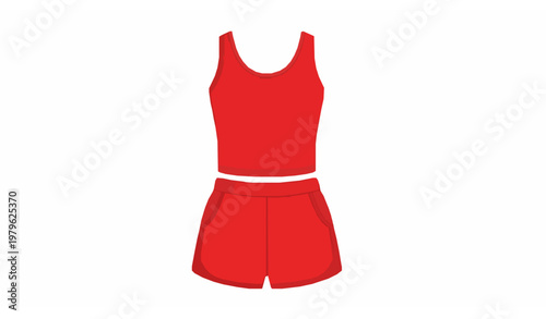 Women red athletic tank top and shorts set vector illustration sporty outfit for workout and casual wear isolated on white