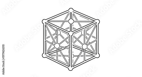 Abstract geometric cube structure, science and technology concept, 3D rendering, wireframe model