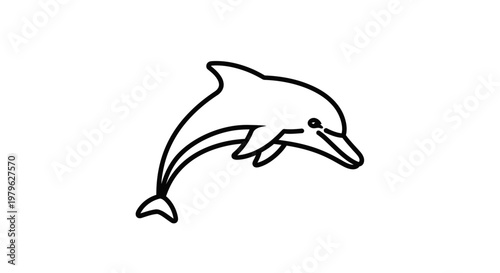 Simple Line Art Dolphin Jumping Out of Water, Minimalist Marine Mammal Icon