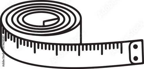 Rolled up measuring tape with markings