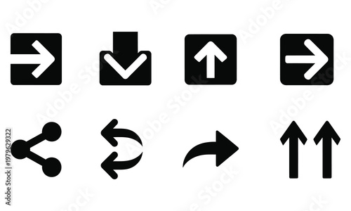 Collection of black and white directional arrow icons and symbols