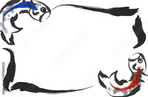 毛筆で描いた鯉のぼりフレーム