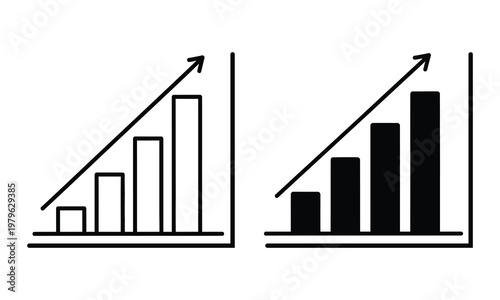 Two simple bar graphs with rising trend lines black and white sketch