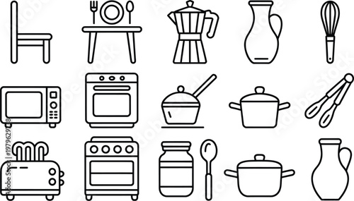 Kitchen appliance and utensil set for cooking and dining