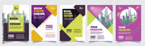 Set of Abstract Book Cover Design, Brochure Cover, Annual Report, Magazine Cover, corporate business flyer poster design pack, A4 print template layout with copy space bundle, for Business marketing