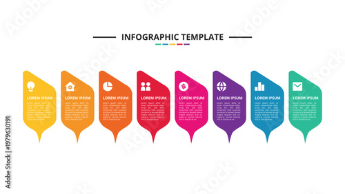 Modern business infographic template with 8 colorful steps or options for data visualization