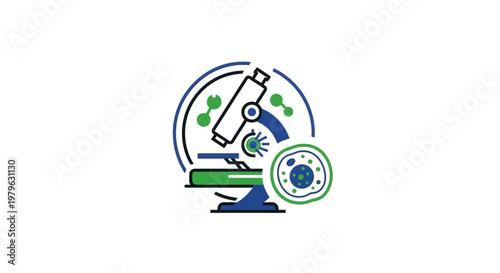 Illustration depicting microscopic analysis of scientific research and medical processes