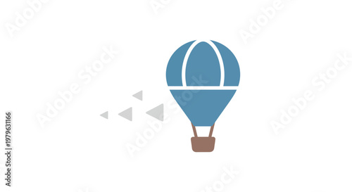 Illustration of a blue hot air balloon icon representing travel and adventure on white backdrop