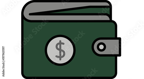 Illustration of a green wallet featuring a dollar sign and a clasp for financial themes