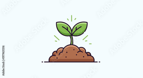 A young plant sprouts from the soil, symbolizing growth and new beginnings.
