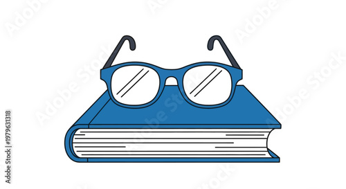 Illustration of spectacles resting upon a book, symbolizing reading and knowledge.