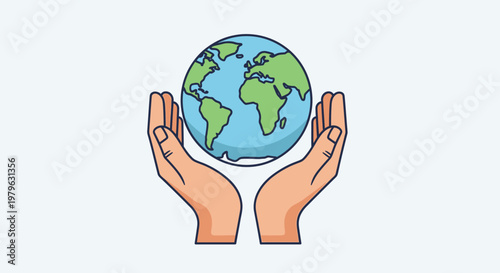 Hands holding the Earth, symbolizing global care and environmental protection.