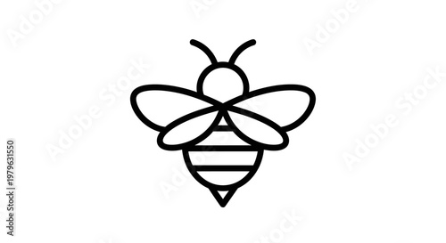 Minimalist Bee Icon, Simple Outline Insect Vector Art