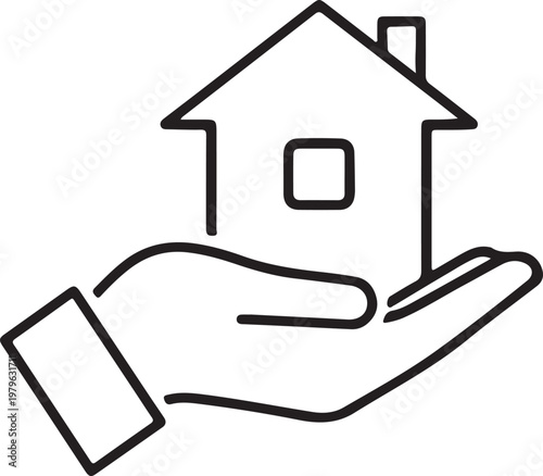 Hand holding house icon, symbol of real estate ownership and care