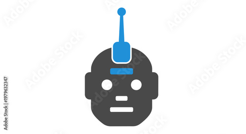 Abstract illustration of a robot head with an antenna suitable for technology concepts