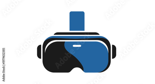 Abstract illustration of a VR headset in blue and black colors against a white background