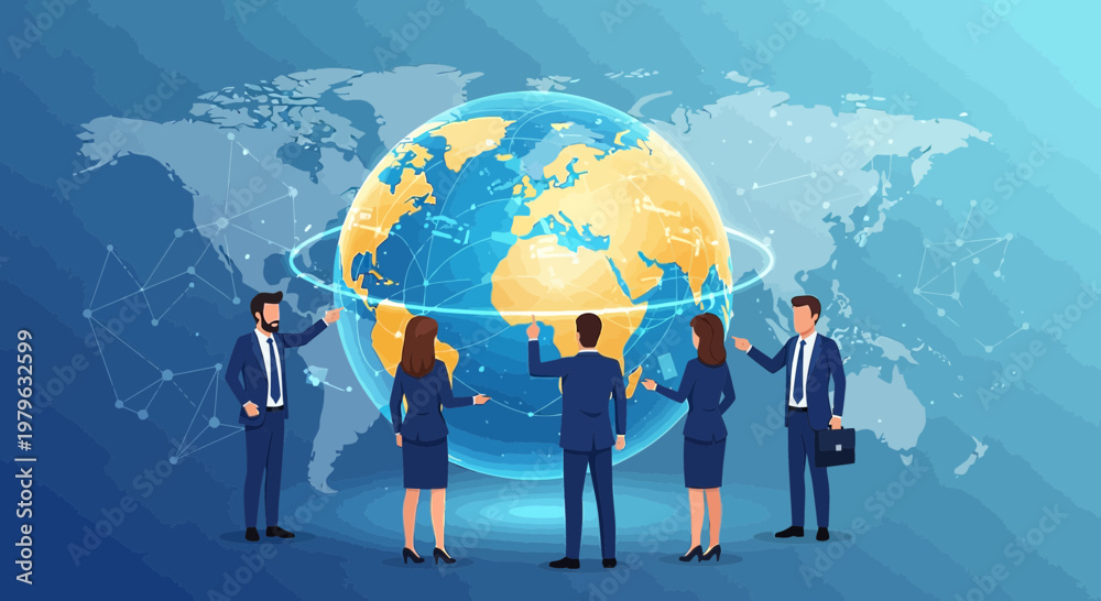 Naklejka premium Global business collaboration illustration depicting international partnership and connections