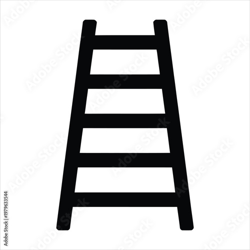 A simple black ladder stands against a light gray backdrop creating a stark silhouette