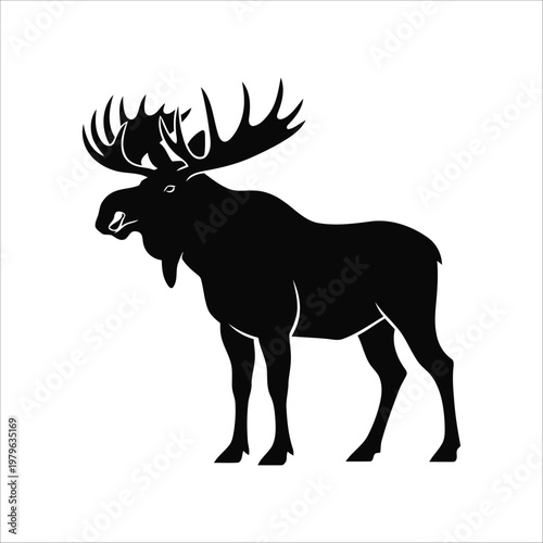 Black silhouette of a moose with large antlers animal