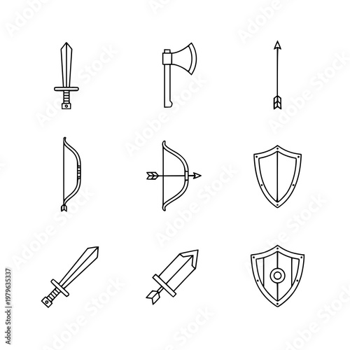 Minimalist Medieval Weapons & Armor Icon Set for Designers