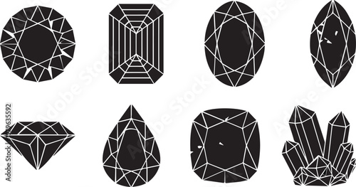 Precious Gemstones and Crystal Diamonds Icon Collection