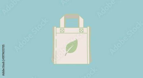 Eco-friendly reusable shopping bag with a leaf design on a blue background.