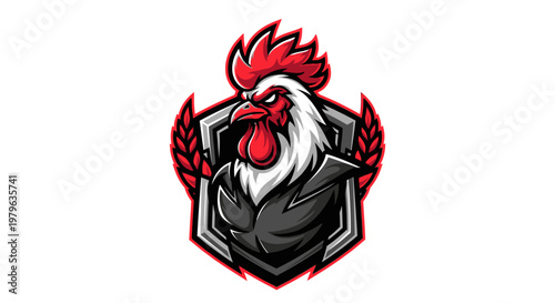 Aggressive Rooster Mascot Logo, Esports Emblem, Gaming Chicken Icon