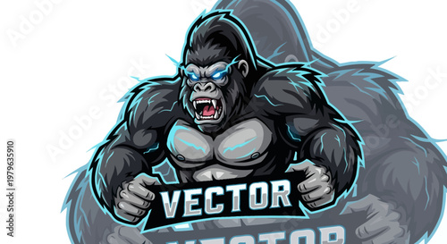 Angry Gorilla Mascot with Blue Energy, Vector Art