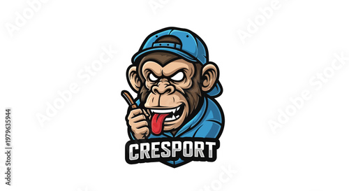 Cool Monkey Wearing Baseball Cap, Showing Tongue, Cartoon Style