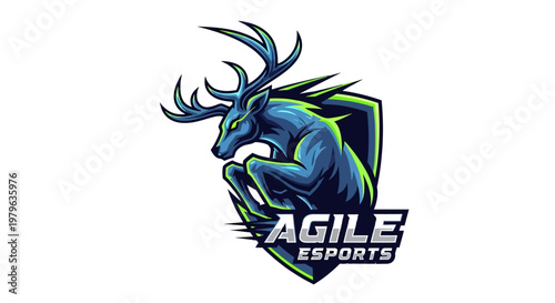 Agile Esports Logo: Fierce Stag Jumping Over Shield, Digital Art