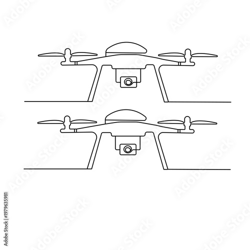 Continuous one-line drawing of a drone with camera, minimalist vector illustration on a white background

