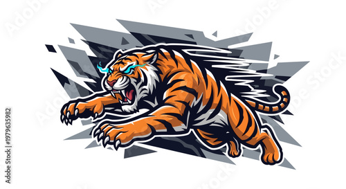 Aggressive Tiger Running Fast, Wild Animal, Dynamic Action, Sport Mascot